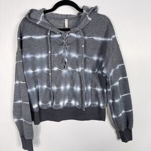 Free People Movement XS Blue Tie Dye Believer Sweatshirt Hoodie Cropped Lace Up